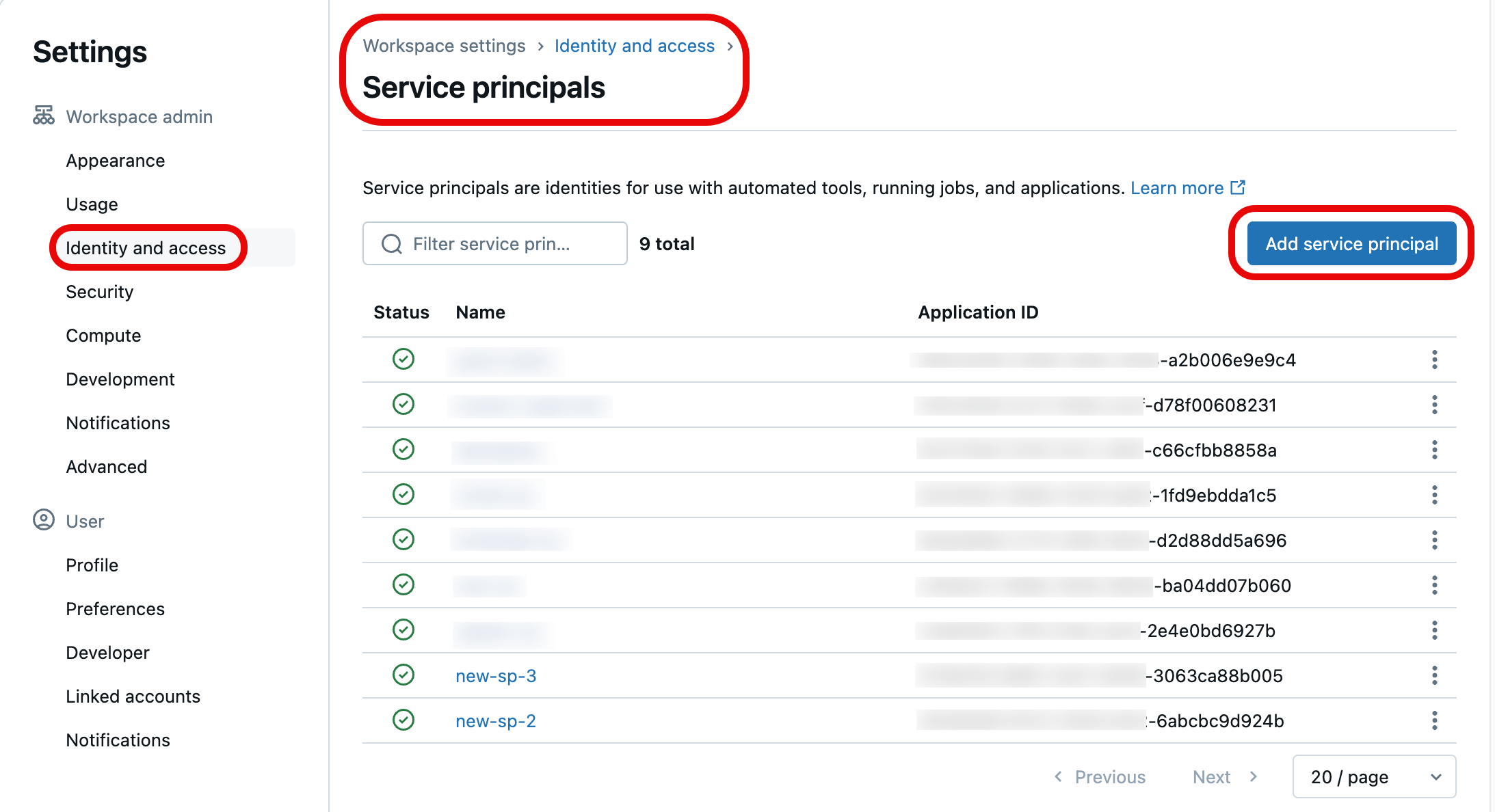 Creación o adición de un principio de servicio a través de la consola de la cuenta de Databricks