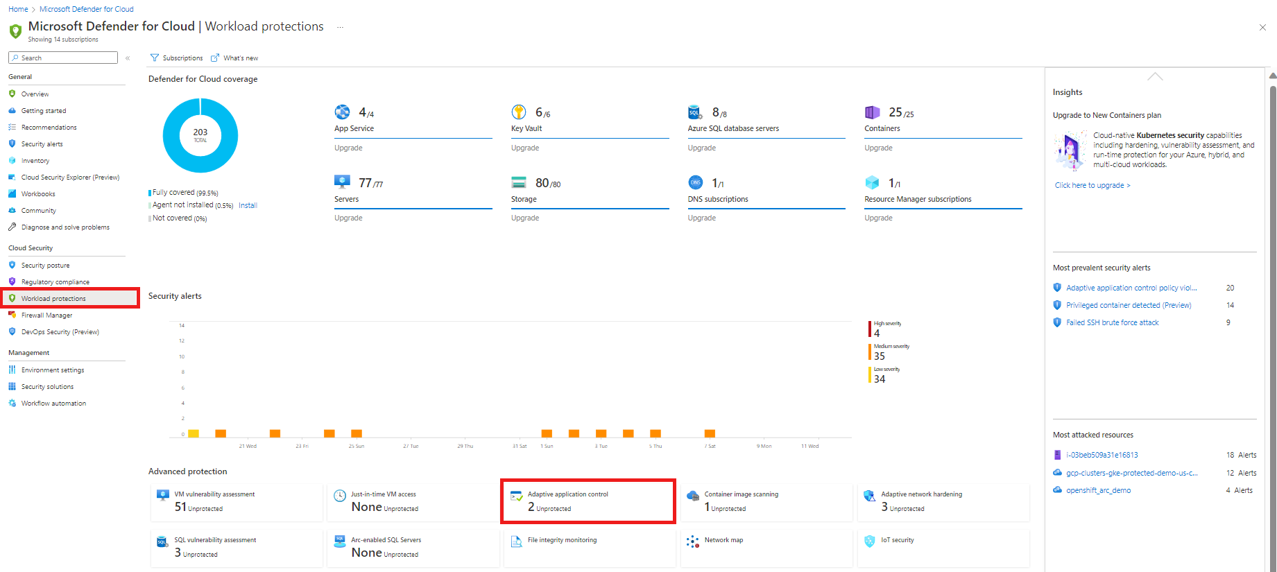 Screenshot showing opening adaptive application controls from the Azure Dashboard.