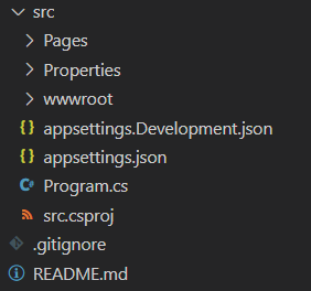 Captura de pantalla que muestra la estructura de la aplicación de ejemplo.