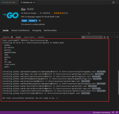 Captura de pantalla que muestra todas las herramientas de Go que se actualizaron.
