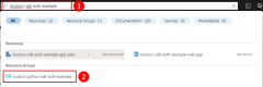 Captura de pantalla que muestra cómo usar el cuadro de búsqueda de la parte superior de Azure Portal para localizar el grupo de recursos al que desea asignar roles (permisos) y navegar hasta él.