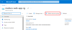 A screenshot showing how to delete a resource group in the Azure portal.