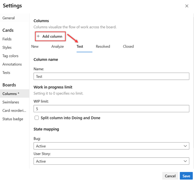 Captura de pantalla que muestra el botón Agregar columna resaltado.