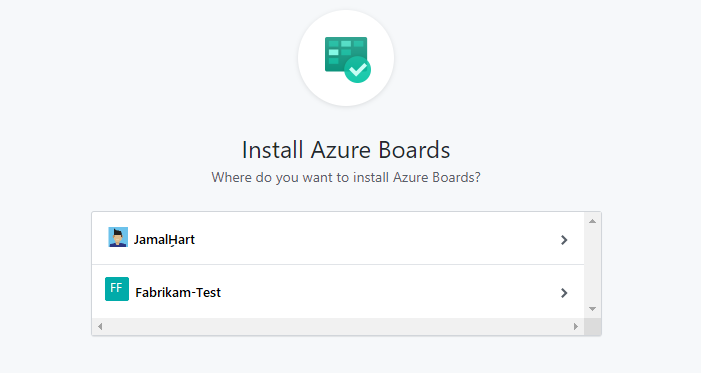 Captura de pantalla que muestra el cuadro de diálogo Instalar Azure Boards.