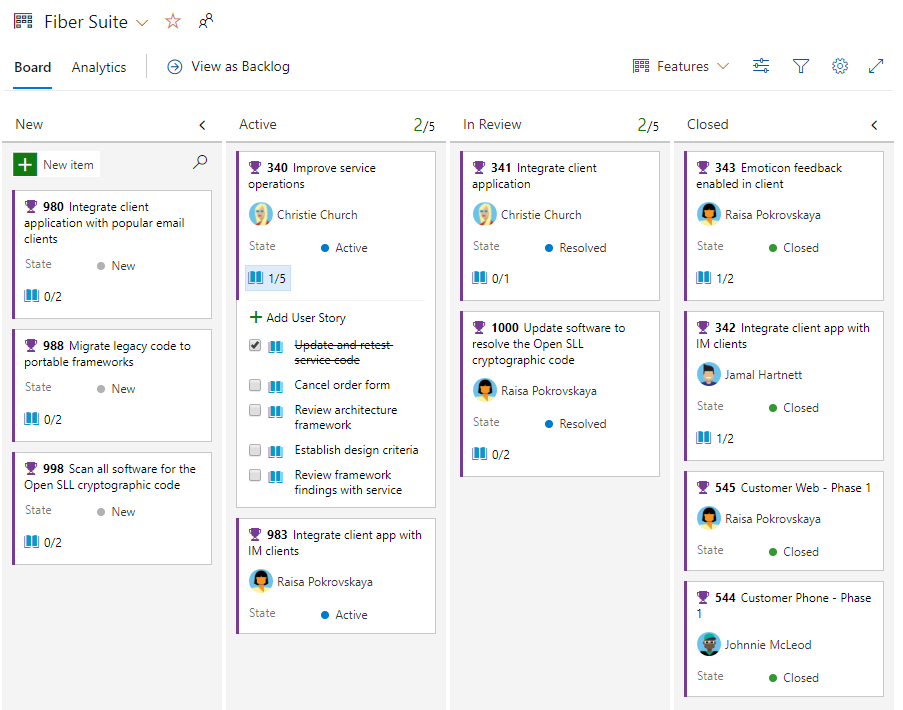 Panel Kanban de Fiber Suite