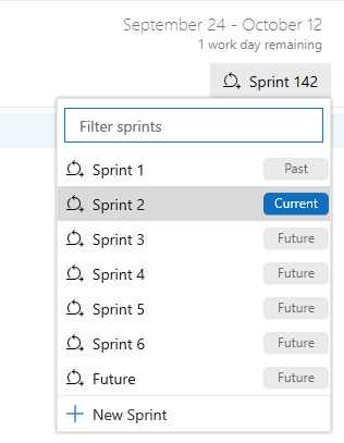Captura de pantalla que muestra cómo seleccionar un sprint.
