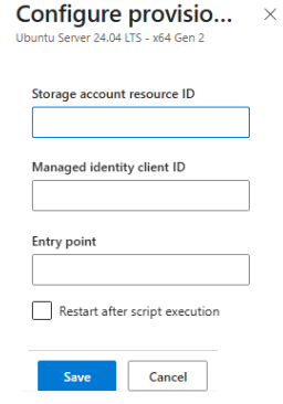 Captura de pantalla que muestra la configuración del script de aprovisionamiento.