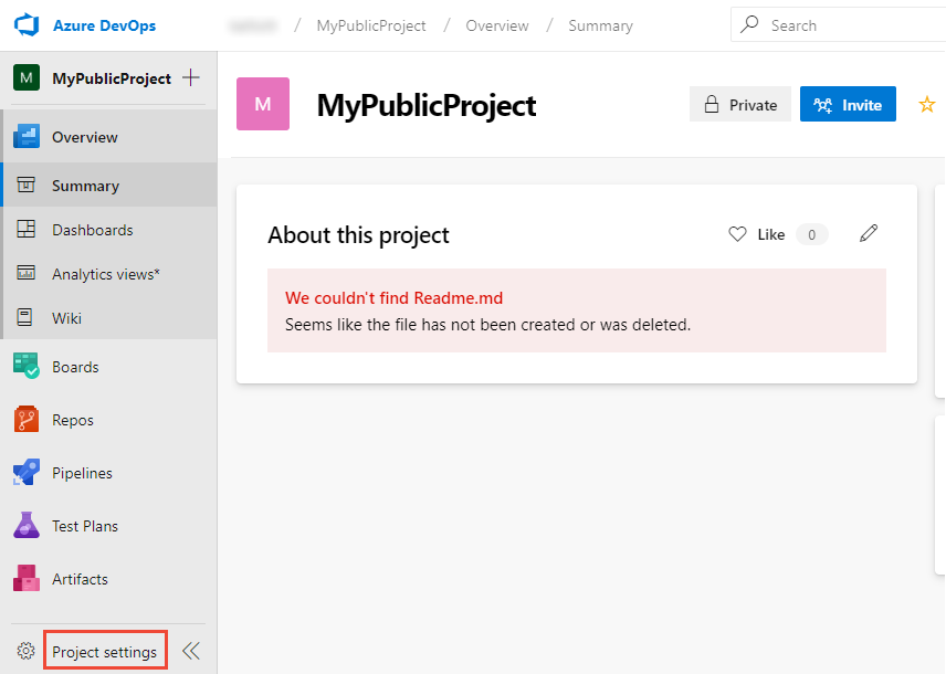 Captura de pantalla que muestra el botón Configuración del proyecto resaltado.