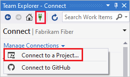 Captura de pantalla de la selección Conectar a proyectos.