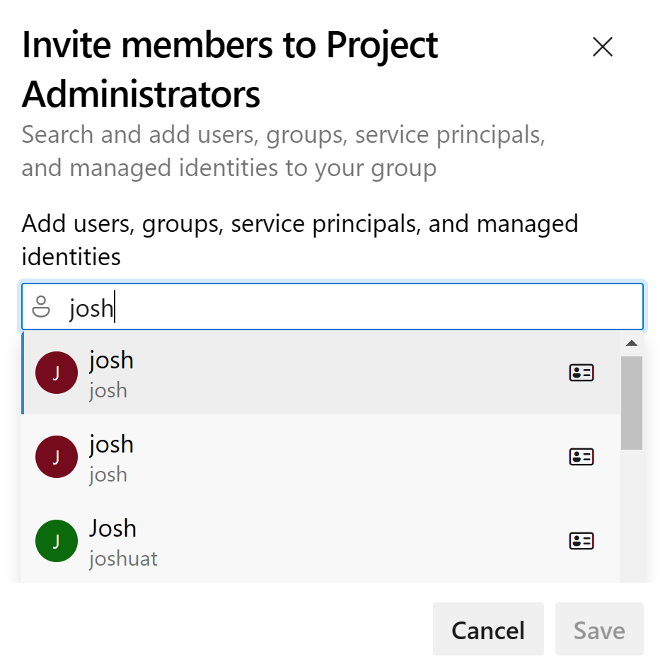 Captura de pantalla que muestra el cuadro de diálogo Agregar usuarios y grupos, página de vista previa.