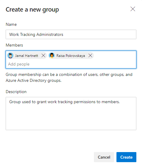 Screenshot of security group dialog, Add a security group at the organization-level.