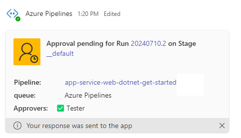 Captura de pantalla que muestra la notificación pendiente de aprobación.