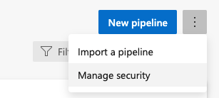 Captura de pantalla que muestra la selección de seguridad para todas las canalizaciones de un proyecto. 