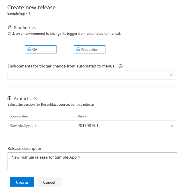 Panel para crear una nueva versión