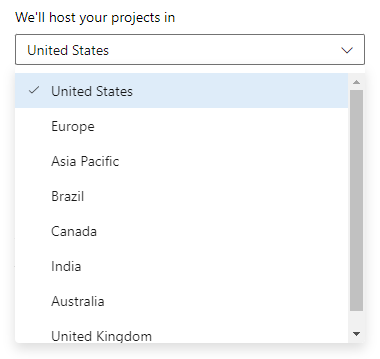 Captura de pantalla de Seleccionar una geografía.