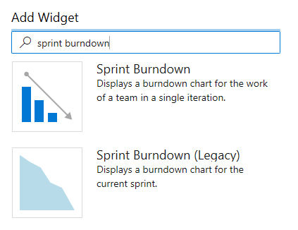 Agregar cuadro de diálogo de widget, filtrar por agotamiento de sprint