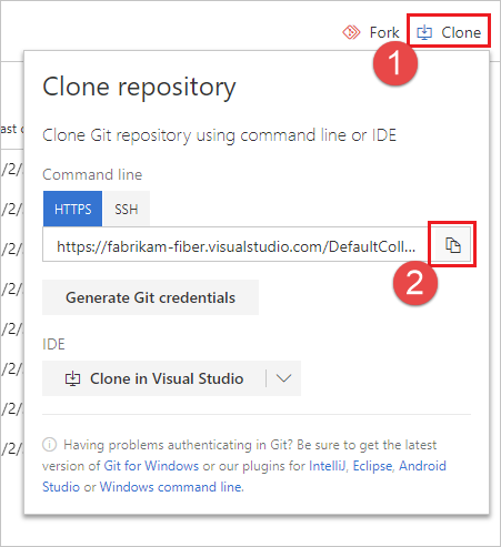 Recuperación de la dirección URL de clonación