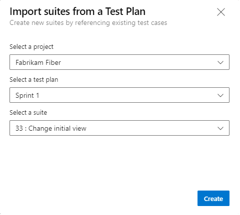 Captura de pantalla en la que se muestran los conjuntos de importación desde un cuadro de diálogo Plan de prueba.