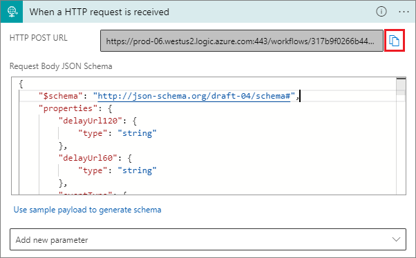 Captura de pantalla que muestra la copia de la dirección URL del webhook.