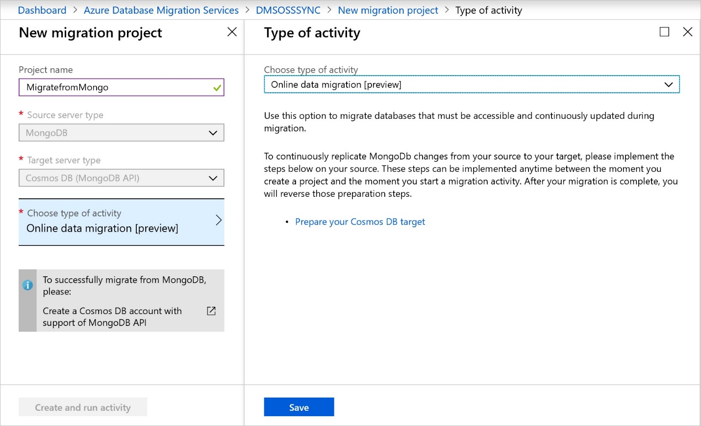 Create Database Migration Service project