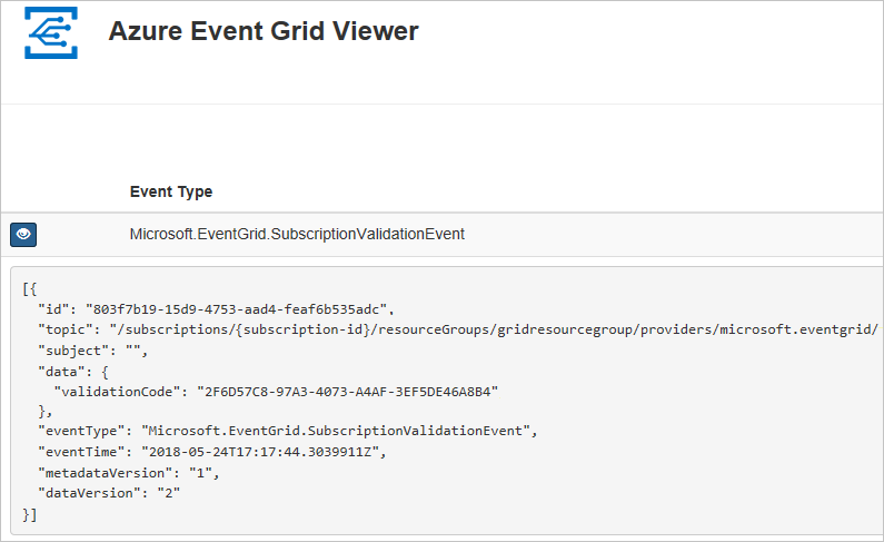 Visualización del evento de suscripción en el visor de Azure Event Grid