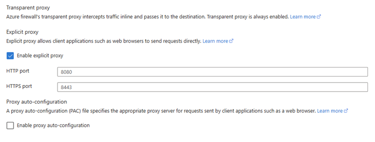 Captura de pantalla que muestra el valor Habilitar proxy explícito.