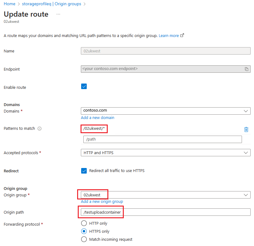 Captura de pantalla de la configuración de ruta.
