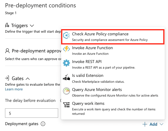 Captura de pantalla de puerta de Azure Policy.