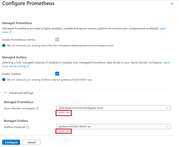 Captura de pantalla que muestra la configuración del paso 3 de Prometheus.
