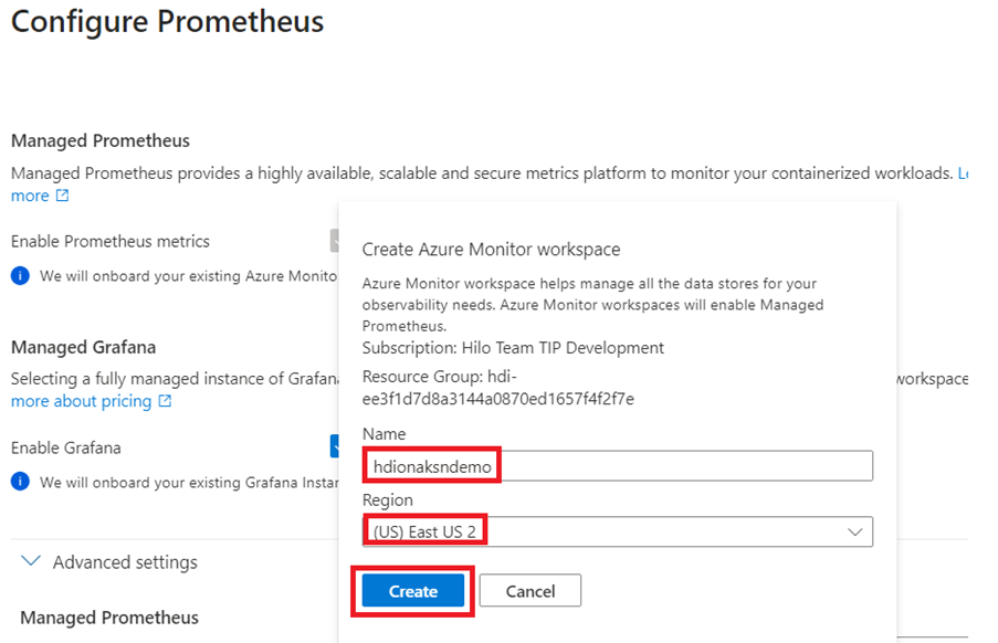 Captura de pantalla que muestra la configuración del paso 4 de Prometheus.