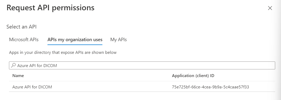 Captura de pantalla de la página de permisos de Search API con las API que mi organización usa la pestaña seleccionada.