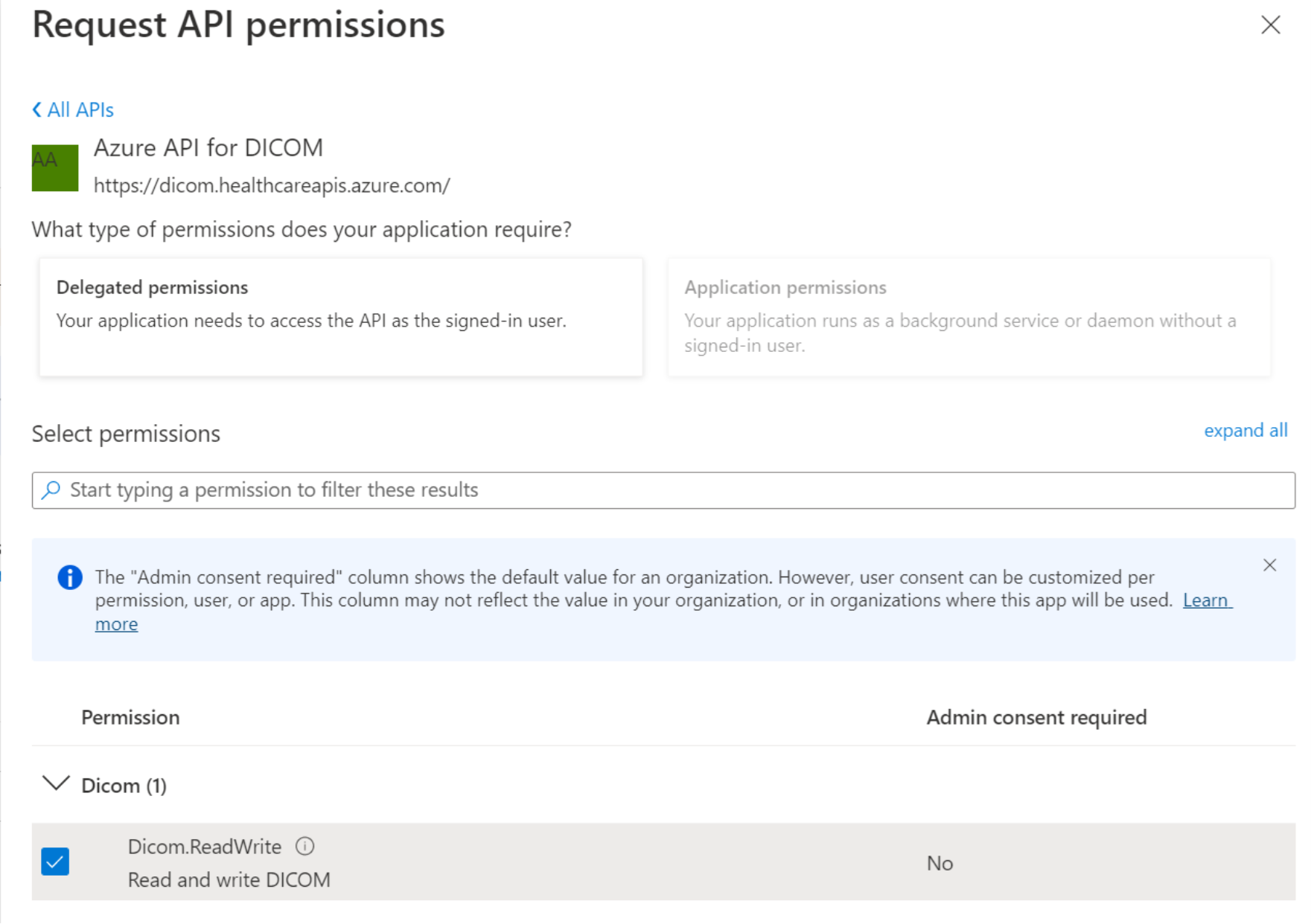 Captura de pantalla de los ámbitos (permisos) que la aplicación cliente solicitará en nombre de un usuario.