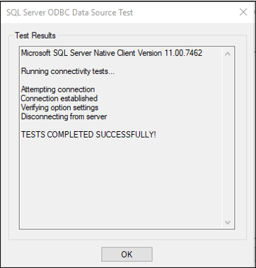 Captura de pantalla que muestra que la prueba se ha superado.