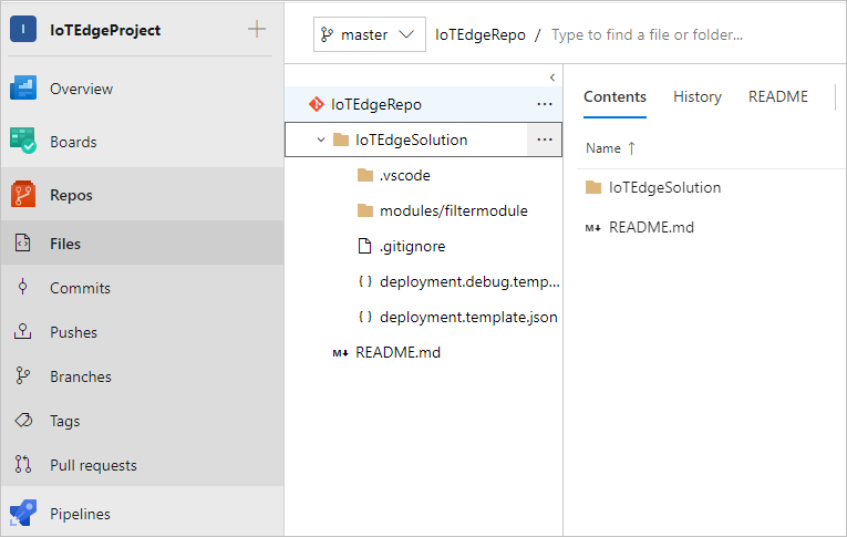 Captura de pantalla que muestra cómo abrir el proyecto de DevOps.