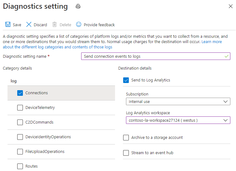 Recommended setting to send connectivity logs to Log Analytics workspace.