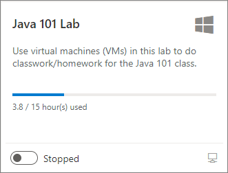 Captura de pantalla del icono de máquina virtual de laboratorio en Azure Lab Services cuando se usa parcialmente la cuota.