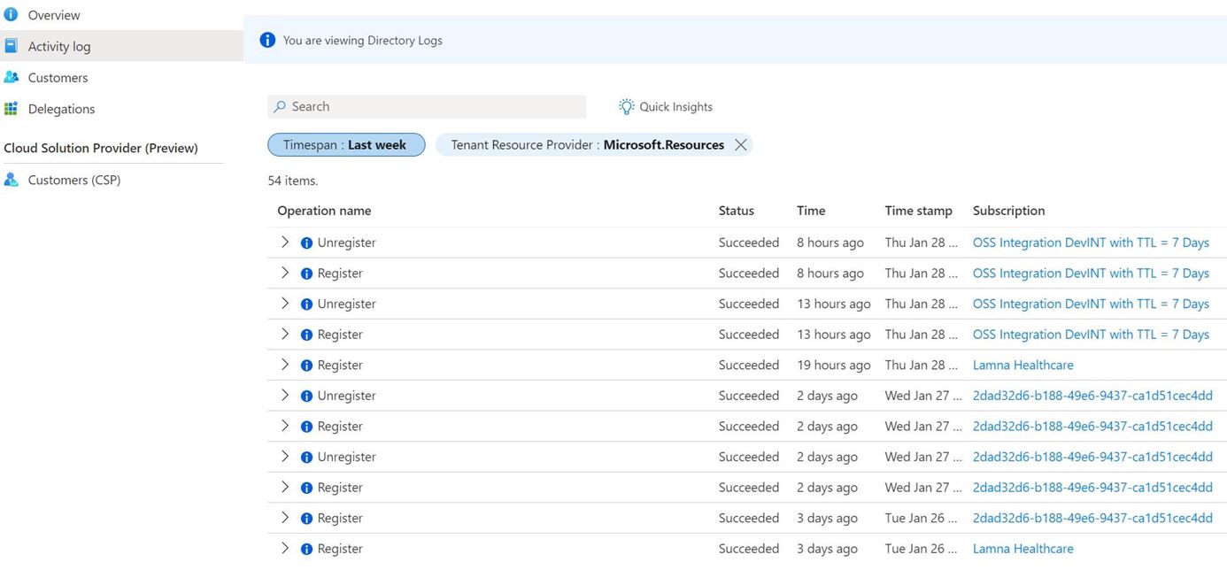 Captura de pantalla de cambios de delegación en Azure Portal.