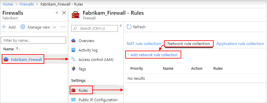 Add network rule collection to firewall