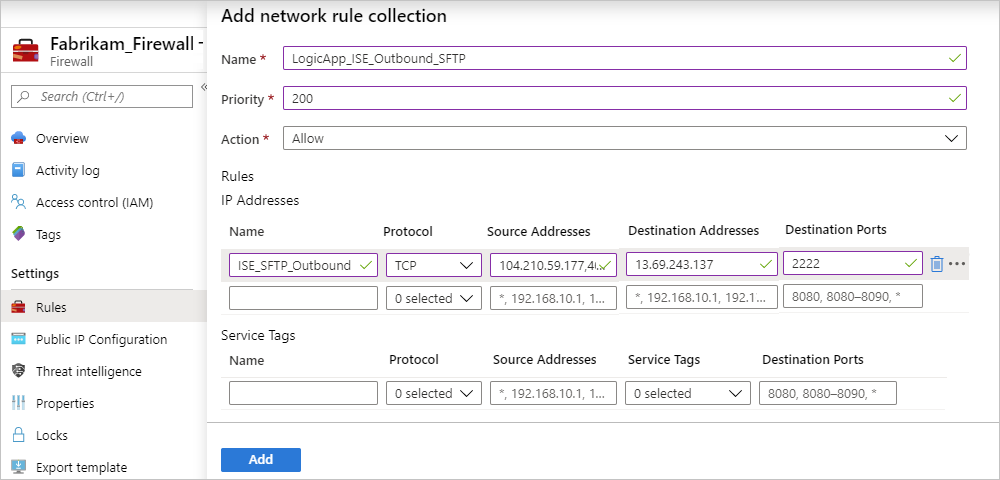 Set up network rule for firewall