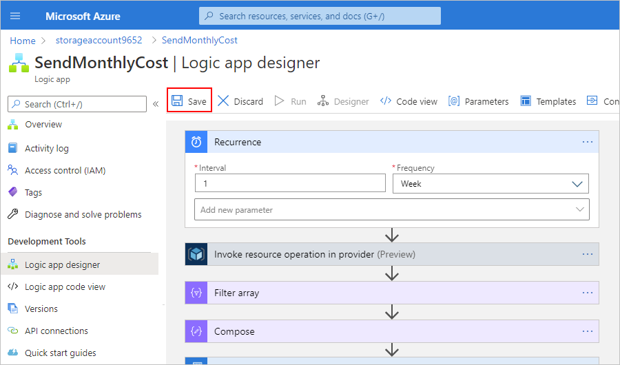 Captura de pantalla que muestra la barra de herramientas del diseñador y el comando 