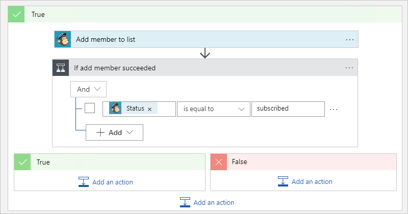 Captura de pantalla que muestra la condición finalizada para comprobar si la suscripción se ha realizado correctamente o si se ha producido un error.