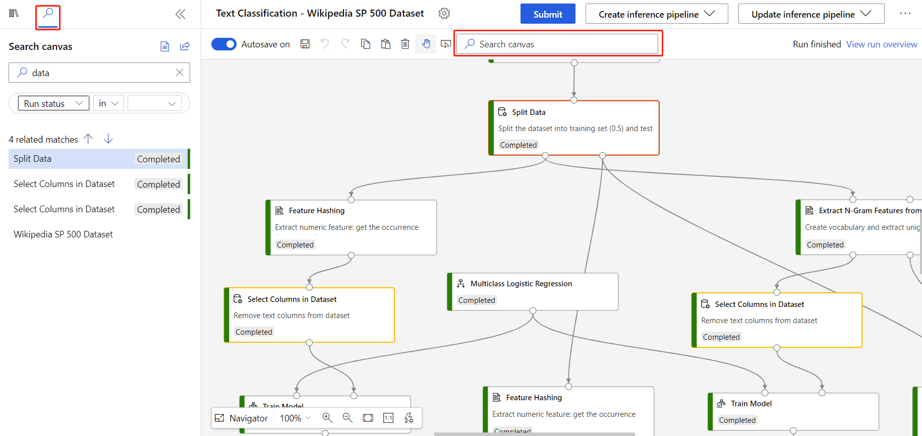 Captura de pantalla que muestra una experiencia de búsqueda en los grafos de ejemplo.