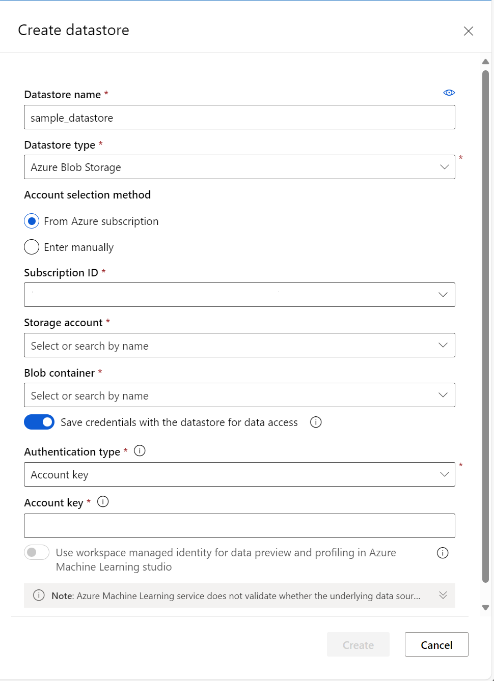 Form for a new datastore