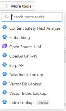 Screenshot that shows the list of available tools.