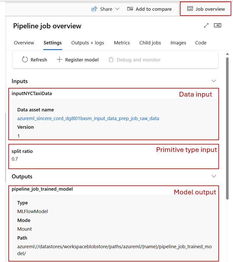 Screenshot highlighting the job overview setting panel.