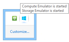 emulador de Azure en la bandeja del sistema