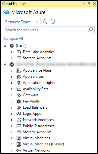 Listado de recursos de Cloud Explorer para una cuenta de Azure