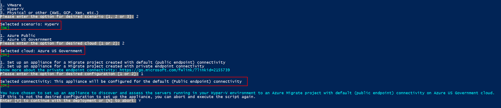 Screenshot that shows how to set up appliance with desired configuration for Hyper-V.