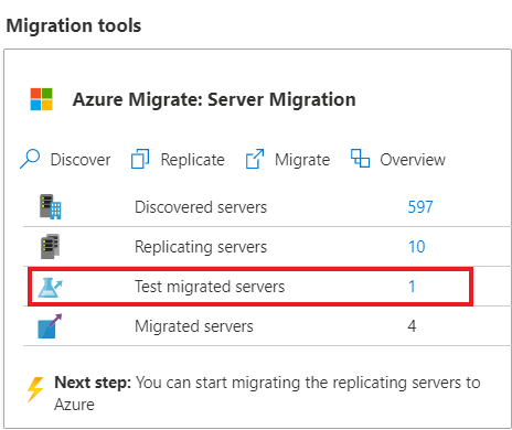 Captura de pantalla en la que se muestra la opción Probar servidores migrados.