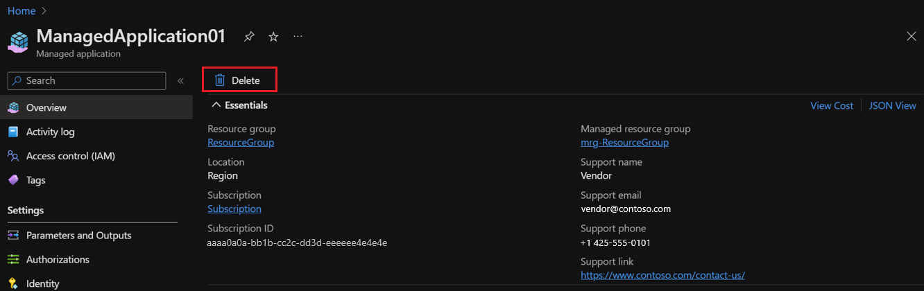 Captura de pantalla que muestra el botón para eliminar una aplicación administrada.